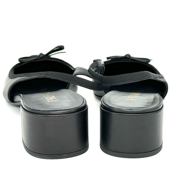 PRADA Triangle Logo Bow Leather Slingback Ballerina Pumps Heels Sandals - Picture 11 of 16